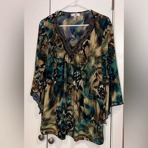 Dressbarn Asymmetrical 3/4 Sleeve Blouse. Size 3X
